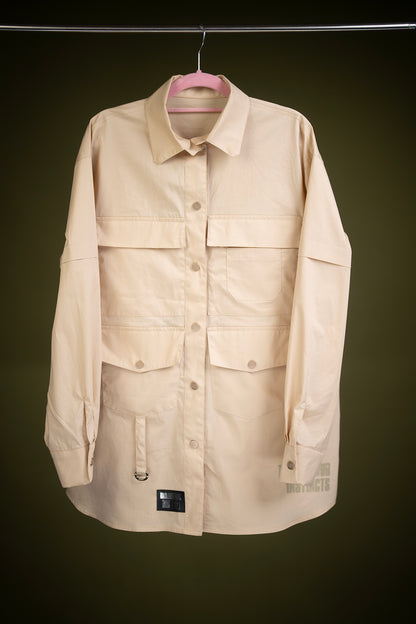 X LONG SLEEVE BEIGE BUTTON UP SHIRT